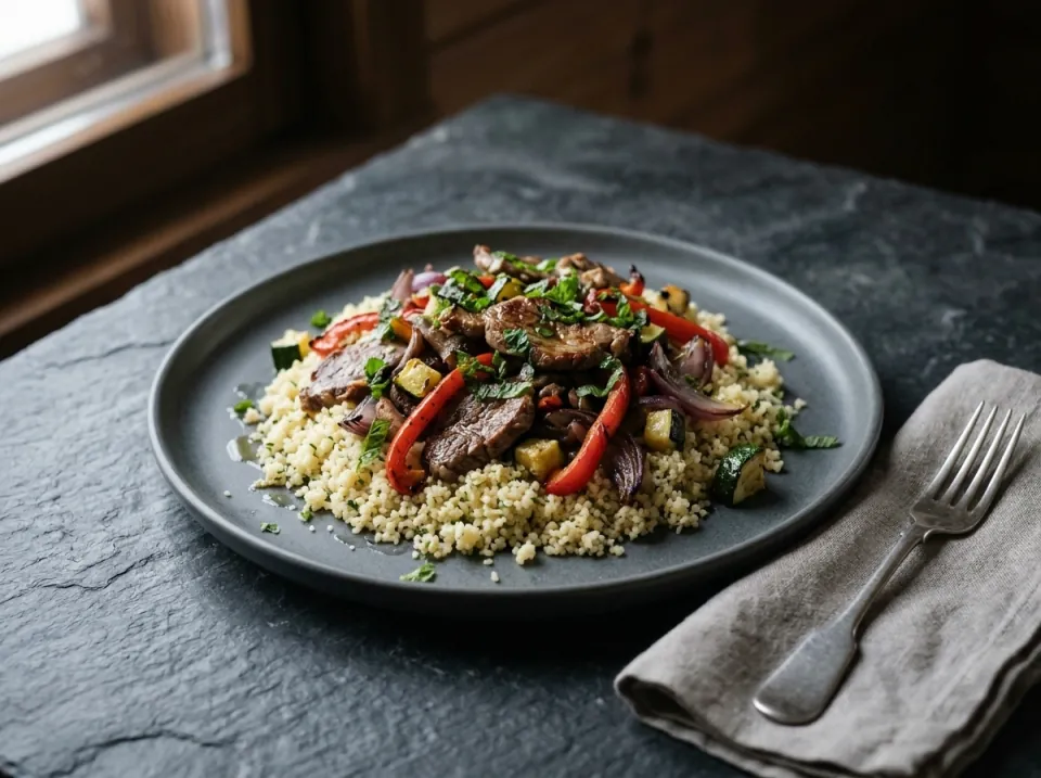 Halal Lamb Sauté with Herb Couscous